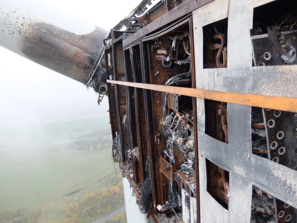 burnt out wind turbine